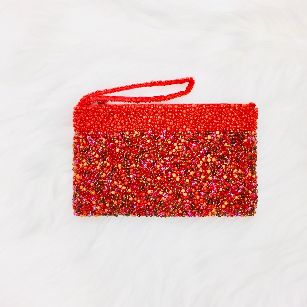 Red Orange About Color beaded Wristlet